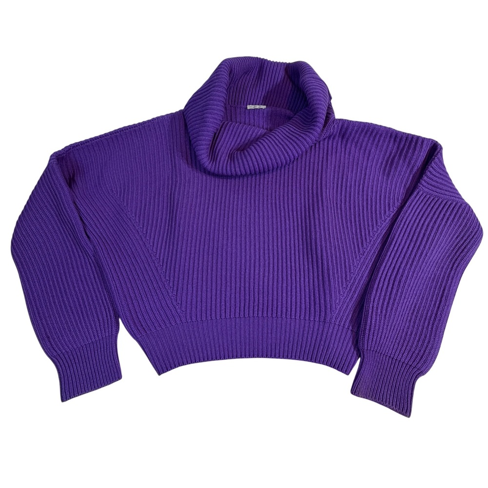 Tomas Maier Cashmere Sweater Purple L Cropped Cowl Neck Sculptural Ribbed Knit